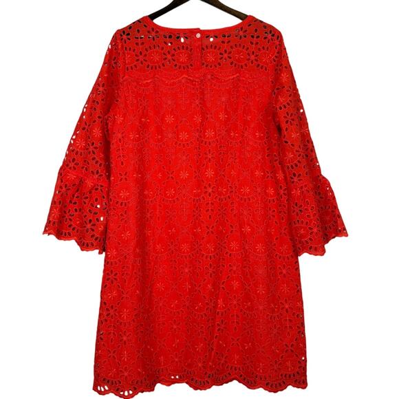 J. Crew Embroidered Eyelet Long Bell Sleeves Sheath Mini Dress Lined 16 Red - Picture 6 of 15